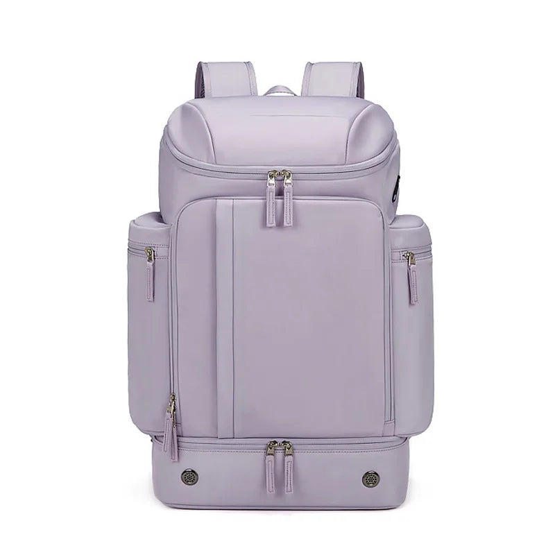 Lavender minimalist travel backpack with multiple zippered compartments and anti-theft design for commuters