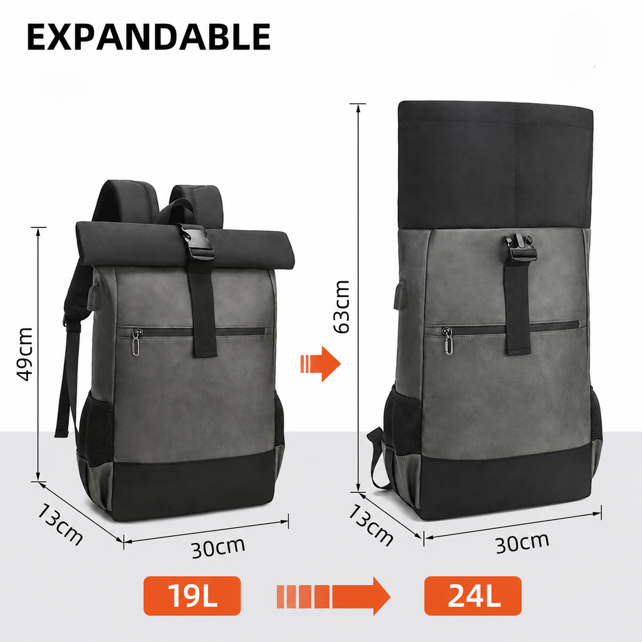 Expandable Luxury Roll-Top Rucksack